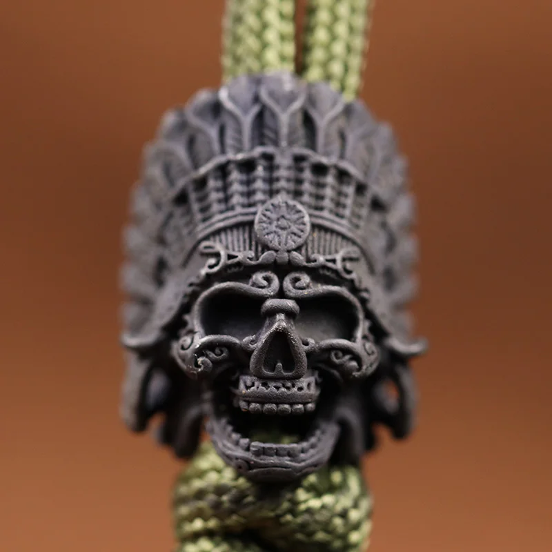 Cuentas de cuchillo de latón con cabeza de calavera de Faraón y jefe Tribal africano EDC, pulseras tejidas de Paracord DIY para exteriores,