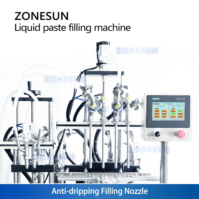ZONESUN 70BPM Auto Paste Liquid Filling Machine ZS-SVYT4D Dual System Piston Magnetic Pump Bottle Packaging for Sauce Shampoo