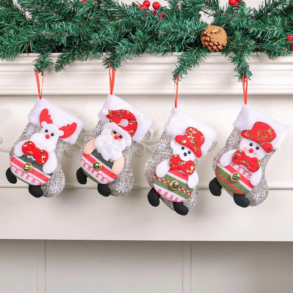 Christmas Ornaments Festive Christmas Stocking Set with Plush Santa Snowman Reindeer Ornaments Holiday Decor for Tree for Family