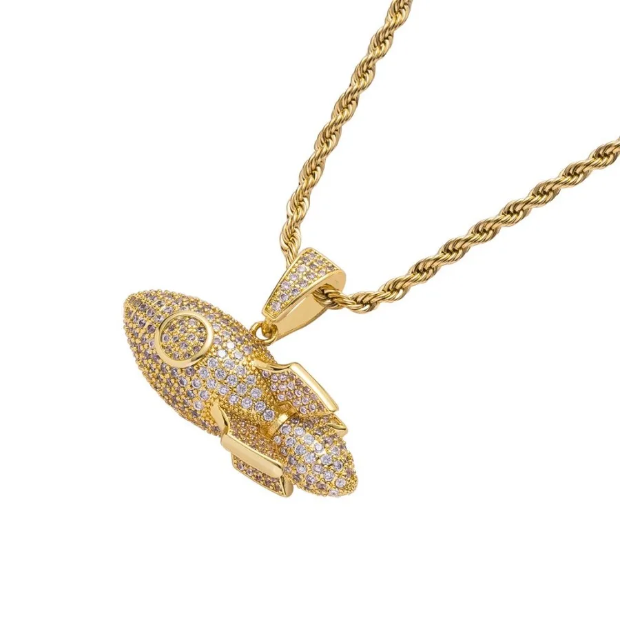 Collier fusée pendentif Micro incrusté Zircon hommes Hiphop