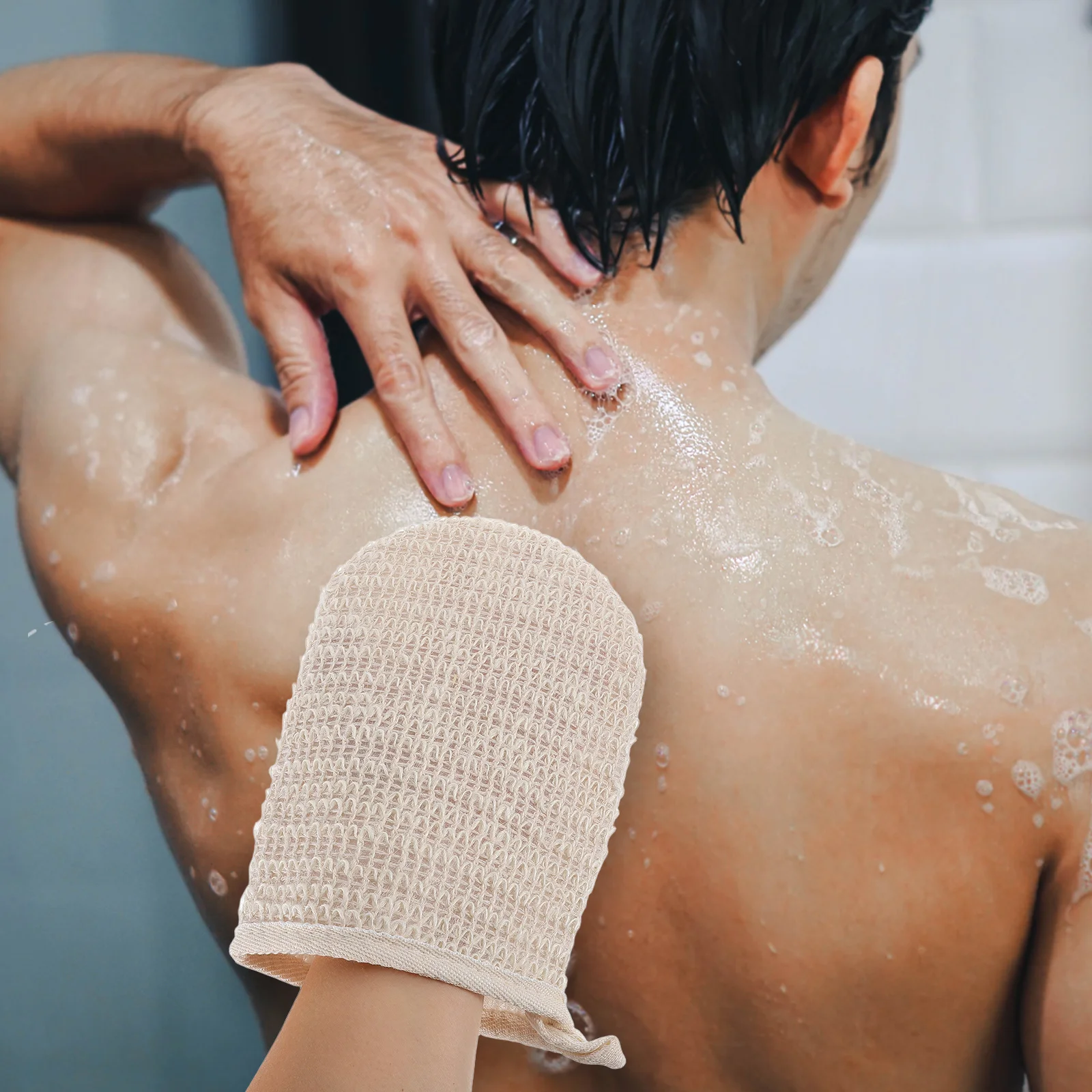 2 pezzi spugna da bagno in sisal guanto da doccia esfoliante guanti bifacciali rimozione della pelle morta scrub corpo guanti morbidi per la pulizia della doccia