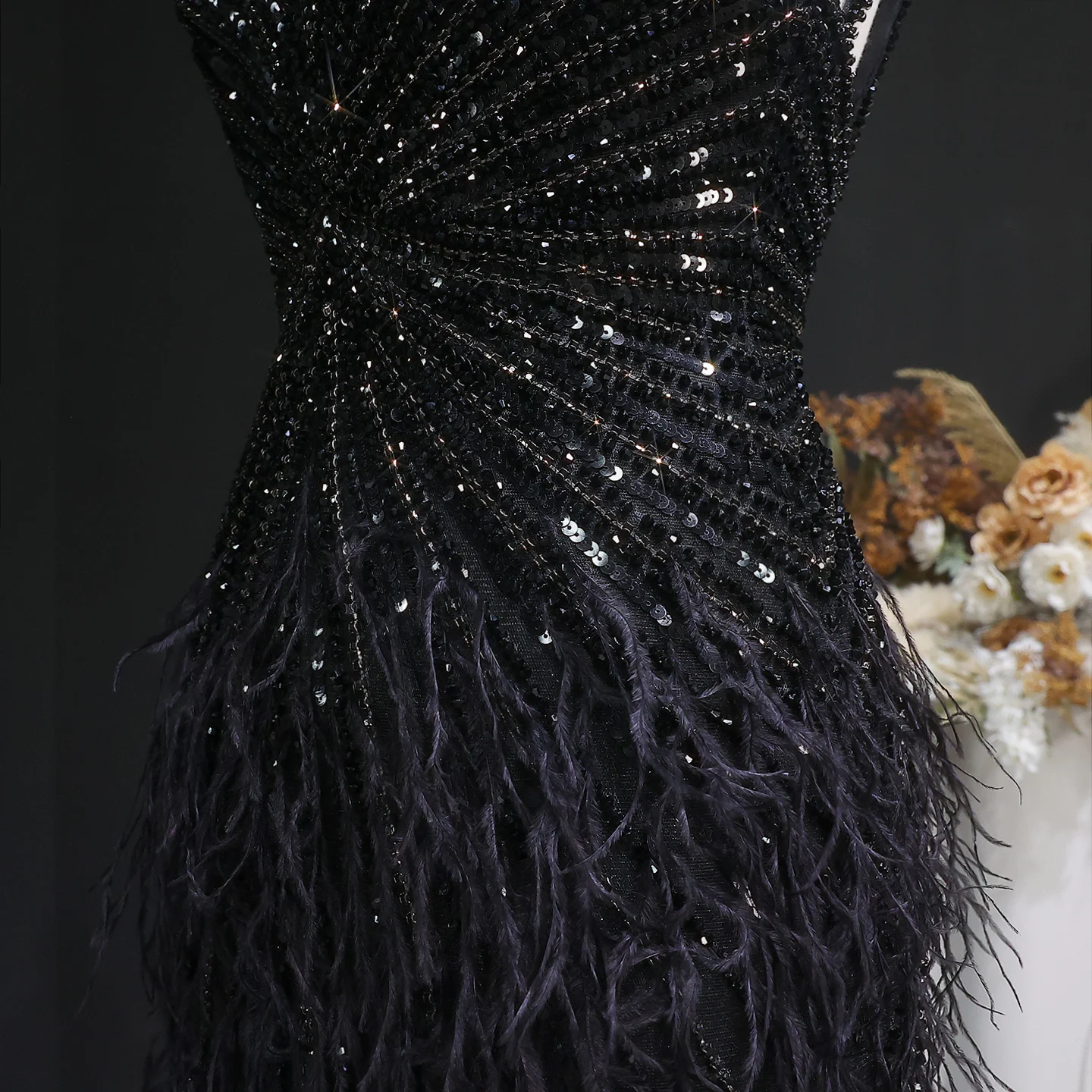 Sharon Said Dubai Luxuriöse Feder-Meerjungfrauenkleider in Silber für Hochzeiten, Blaues Arabisches Abendkleid, Partykleider SS004 Maßanfertigung – Detail 31