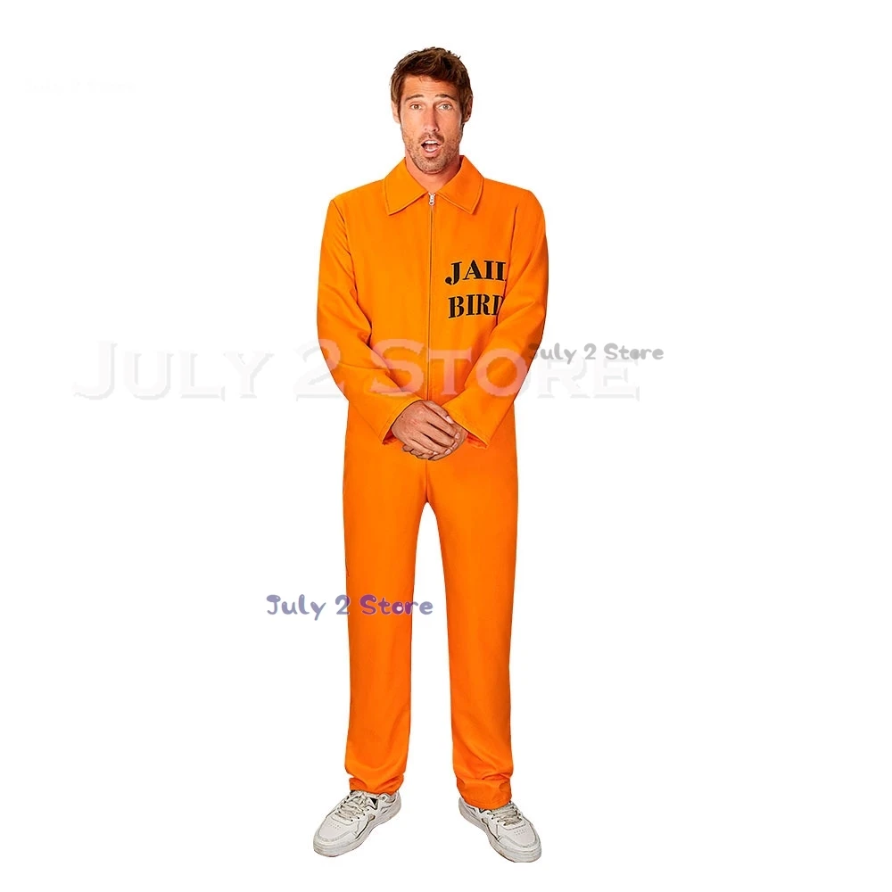 Halloween Funny Unisex Jail Costumes Uniforms Costume Men Women Couple Prisoner Cosplay Party Suit RolePlay Jumpsuit Onesie