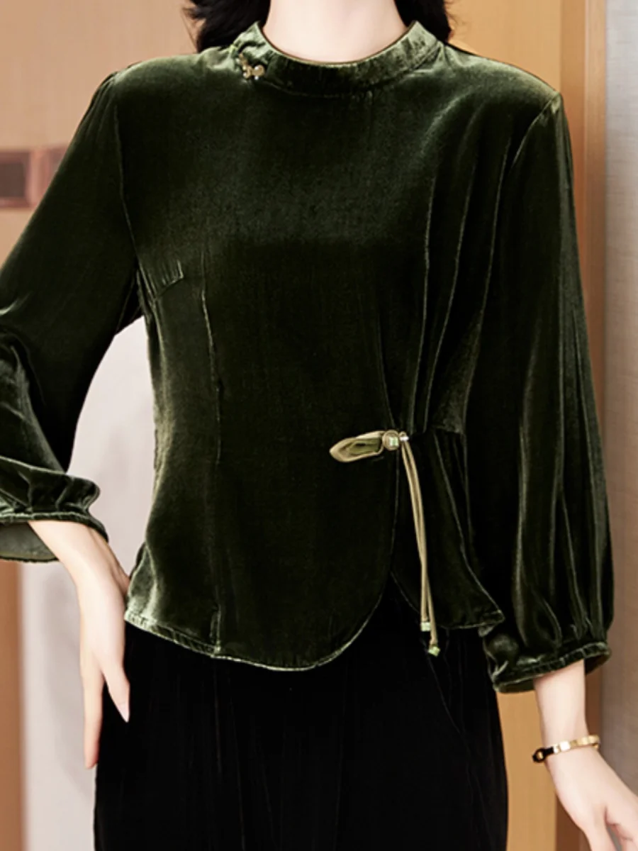 Fluwelen zijden lange Sve irt losse, modieuze basislaagtop voor dames, hoogwaardige T-irt voor moeders, casual basic voor woon-werkverkeer