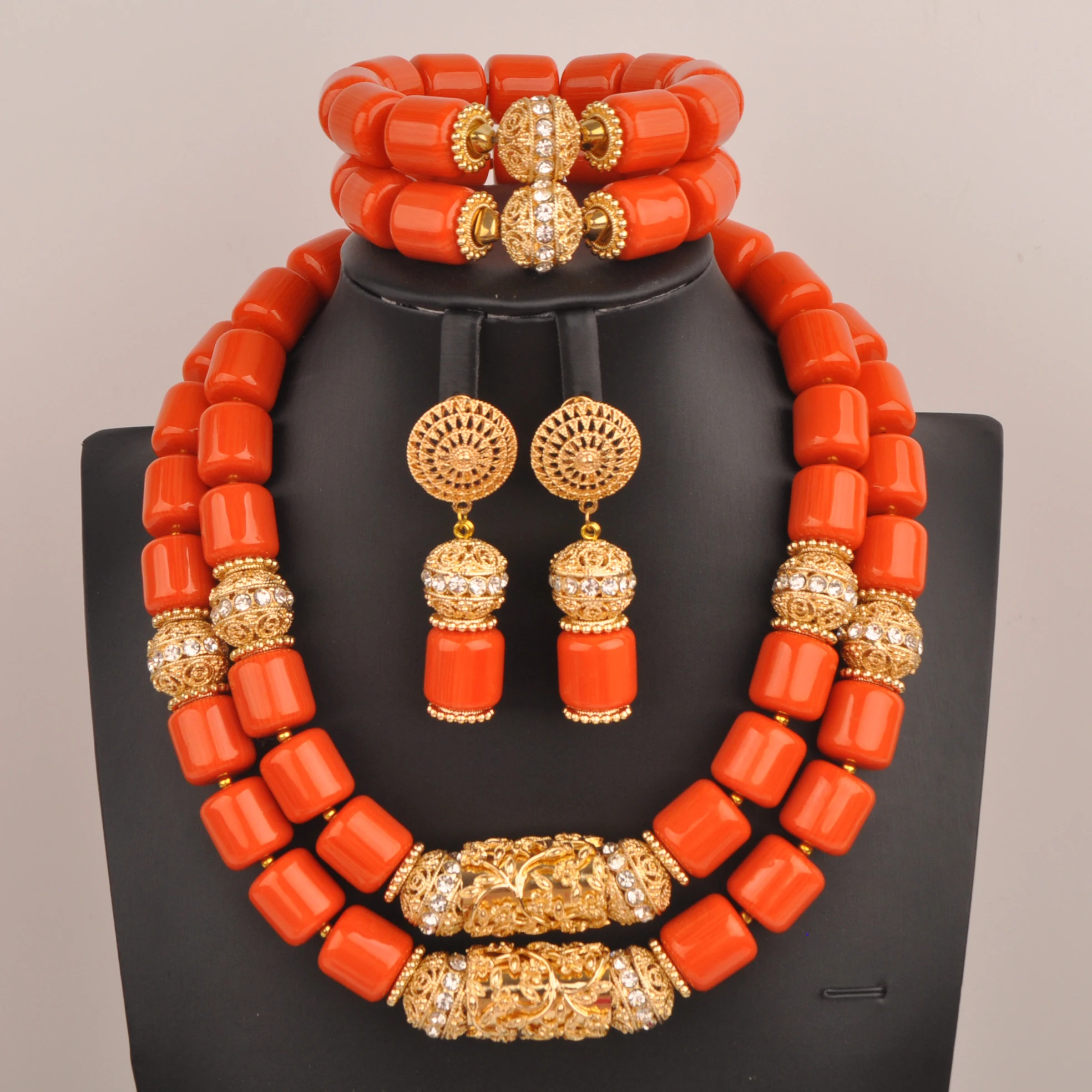 Orange Artificial Coral Necklace African Beads Jewelry Sets