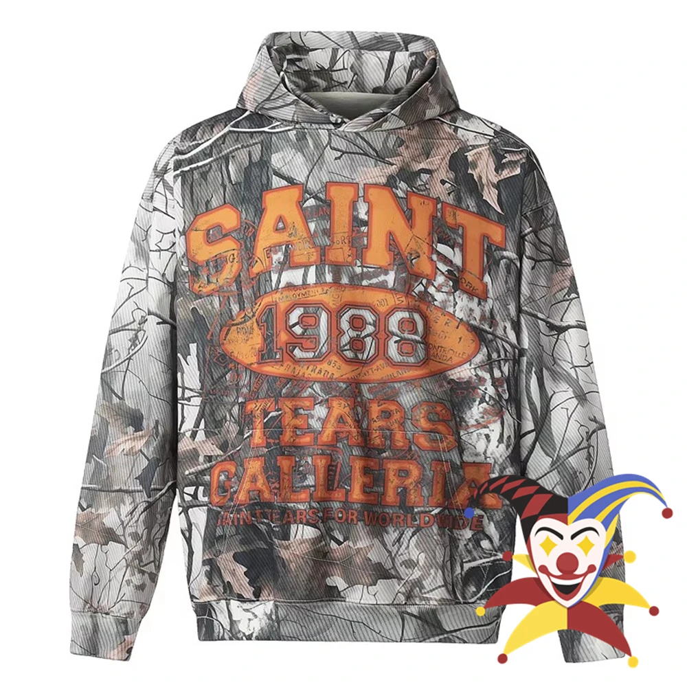 

Camouflage Saint Tears Hoodie Hooded Men Women 1988 Streetwear Oversized Pullovers