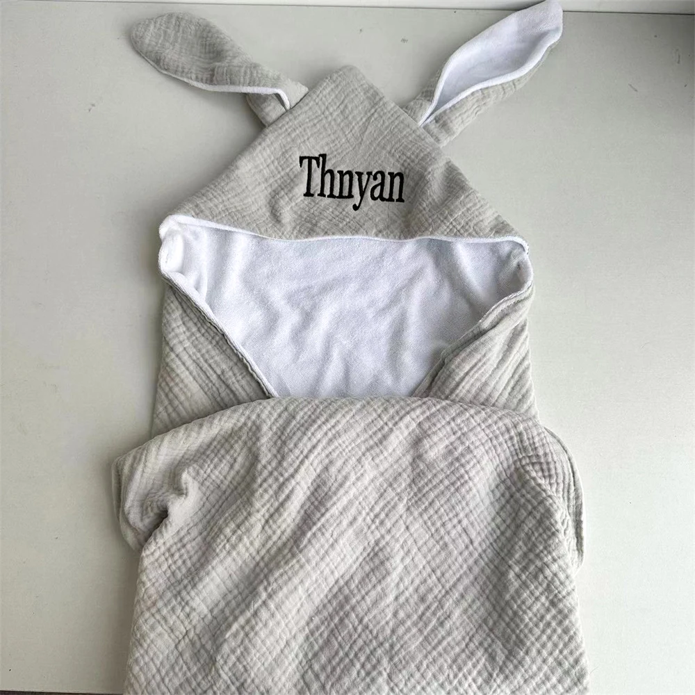 

Embroidered INS Baby Bath Towel Belonging To Your Name, Pure Cotton Double Layer Tulle Baby Cape, Rabbit Ear Scarf Bag