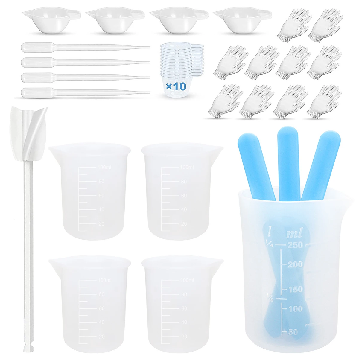 Silicone Resin Measuring Cups Tool Kit DIY Creativity Epoxy Mixer Set Reusable Resin Color Cups with Clear Scale Mixing Tool Kit