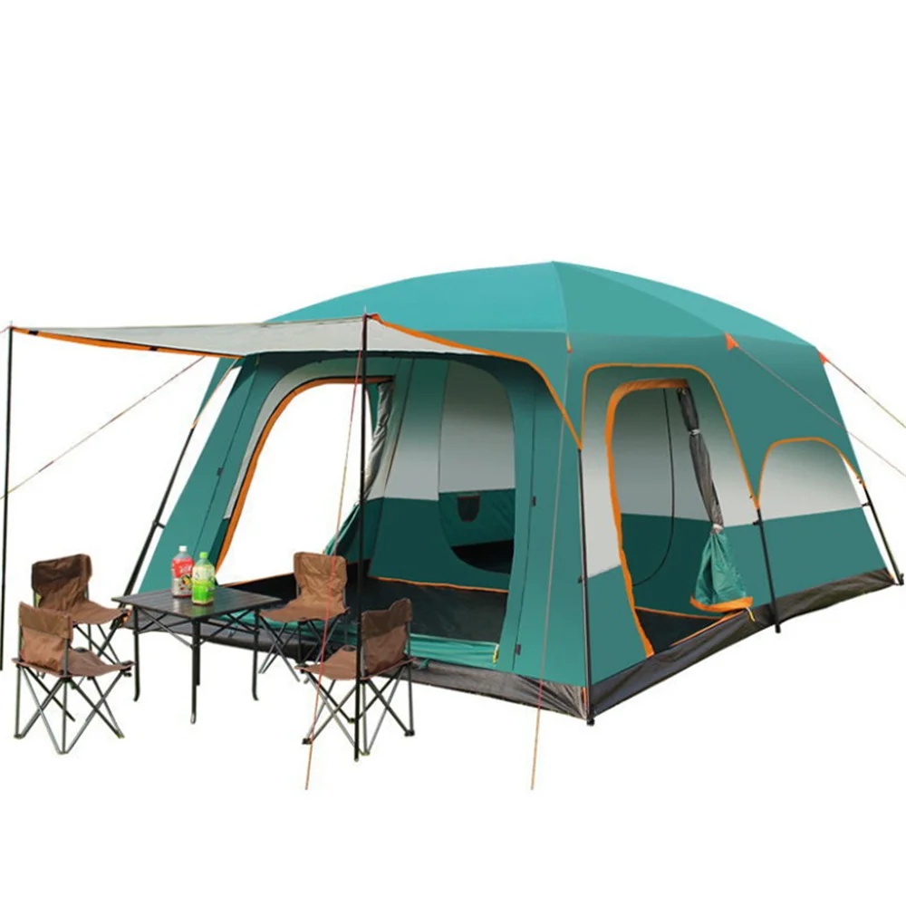 

Big Waterproof Camping Tent with 2 Rooms and One Living Room, Outdoor Garden Travel Hiking Tent, 430x305x210cm