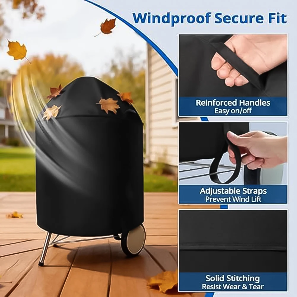 for Weber For Kettle Grill Cover 210D Round Outdoor Oven Cover with Ventilated Design and Adjustable Fastening System