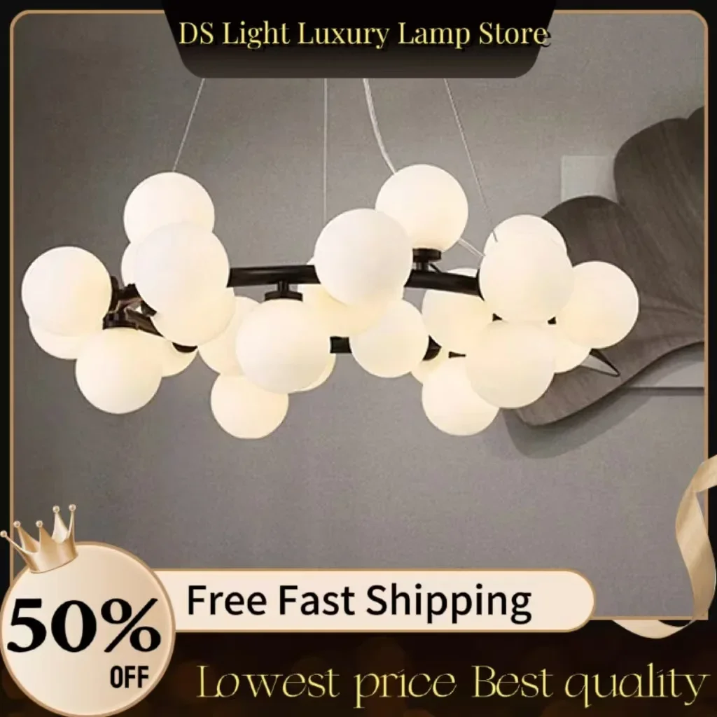 

Modern White Glass Ball Chandelier Simple Ball Bubble Hanging Light for Living Room Bedroom Dining Room Lighting