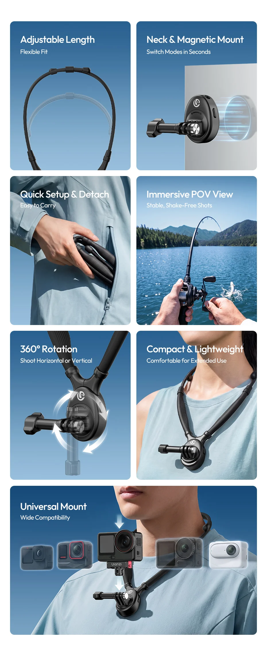 � Ulanzi ZJ09 Flexibler POV-Nackenhalter Magnetischer Verstellbarer Nackenhalter für Actionkameras für GoPro für DJI für Reise-Videos Vlog – Detail 2