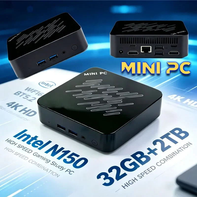 2026 Mini Gaming PC Intel N150, Win11 Pro, 16GB/32GB RAM 1TB SSD, WiFi6 BT5.2 Compact Desktop for Home Office Game Workstation