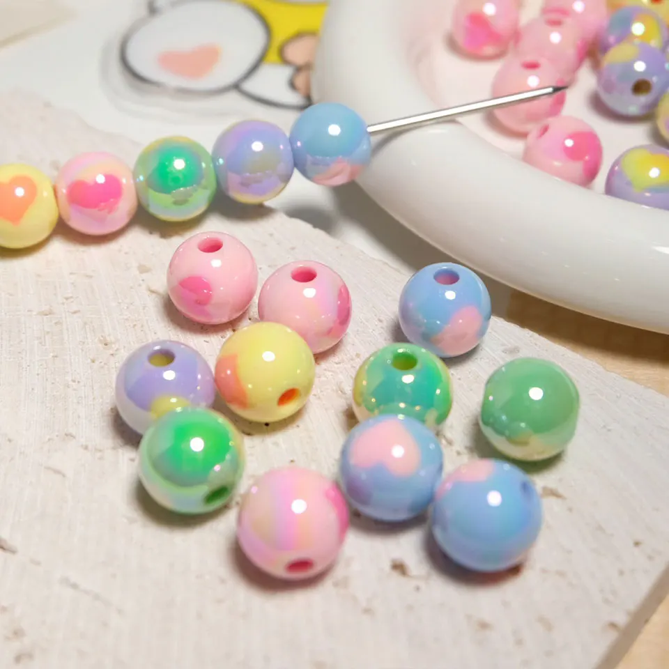Macaron Color Candy Love Heart Round Beads For Jewelry Making Y2K Earrings Bracelet Necklace Phone Chain Keyring DIY Decorations