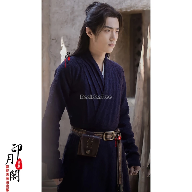 2024 new chinese film tv men custom retro hanfu cotton hemp black handsome swordsman costume chivalrade ancient cosplay costume