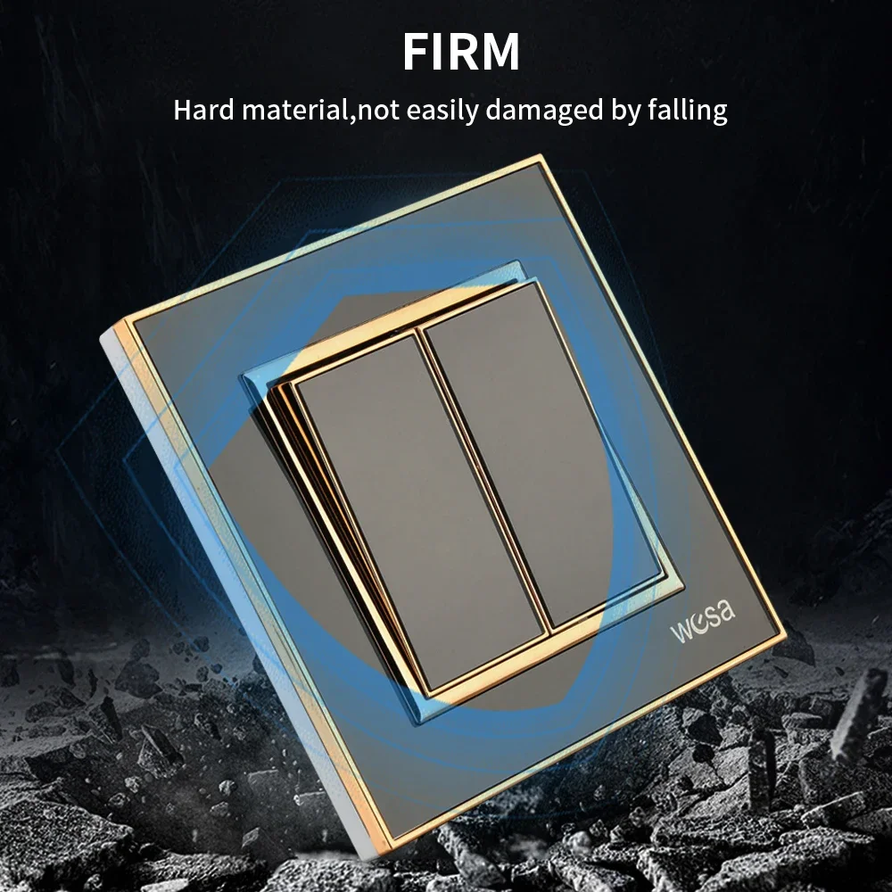 أسود مرآة الاكريليك الجدار مفتاح الإضاءة لهب لوحة زر 2 عصابة 1 طريقة الجدار الروك مفتاح مزدوج تشغيل/إيقاف التيار المتناوب 250 فولت #4