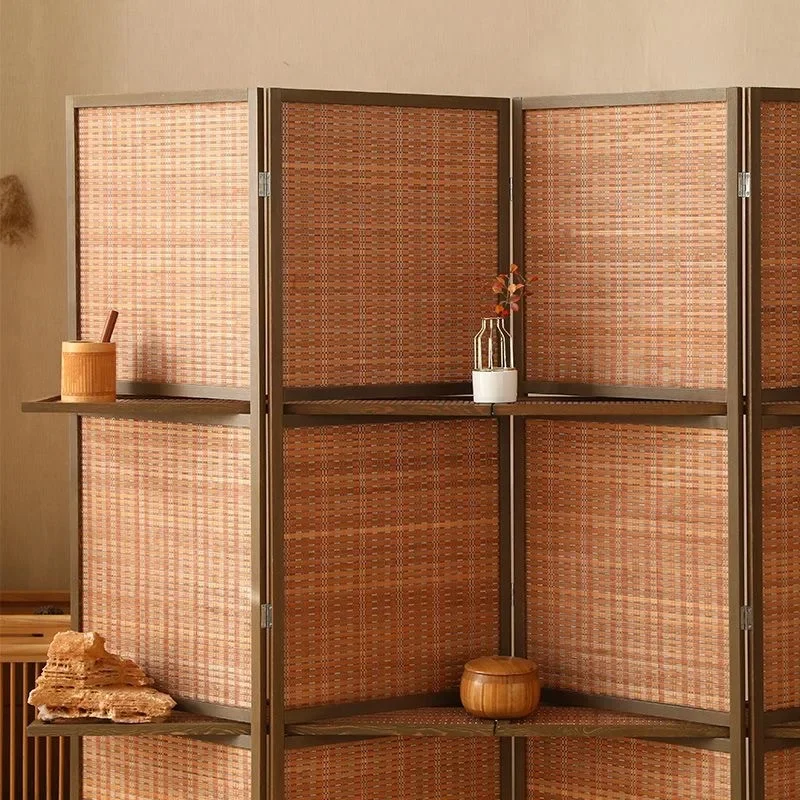 New Chinese bamboo screen partition retro folding screen folding mobile living room tea room hotel study office
