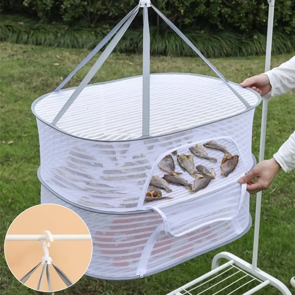 Layers Food Drying Net Mesh Bag Anti-mosquito Folding Dry Rack Hanging Basket Herb Drying Net for Flowers Buds Plants Organizer