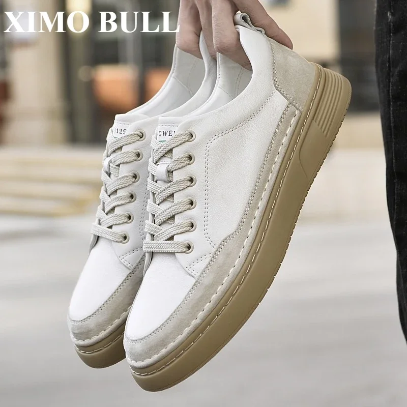 

XIMO BULL2025Новые летние мужские повседневные туфли большого размера ручной работы, дышащие, с резиновой мягкой подошвой и белая модная обувь