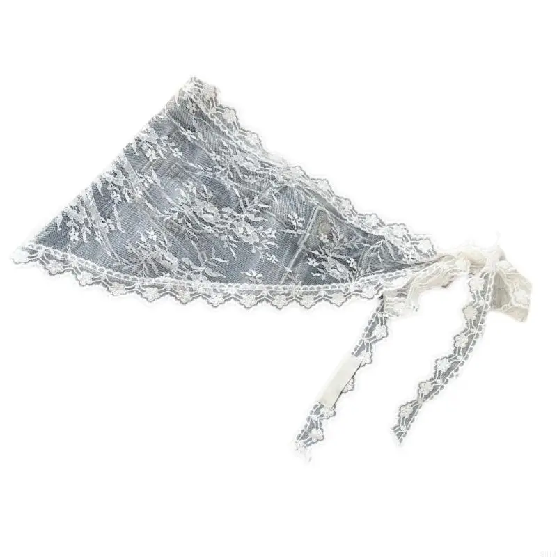 831A Women Korean Flower Lace Apron Skirt Tie Side Bandage Triangular Irregular Wrap Skirt Hip Covering Tie Up Sarong Scarf