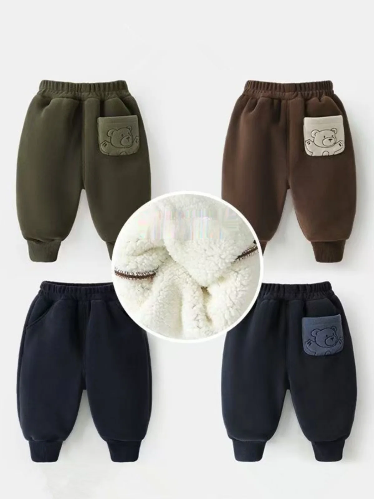 بنطلون ثينيد فيس طويل للأولاد الصغار، ملابس شتوية، بنطلون مخملي بقصة واسعة من الأسفل، بنطلون قطني دافئ بخصر مطاطي