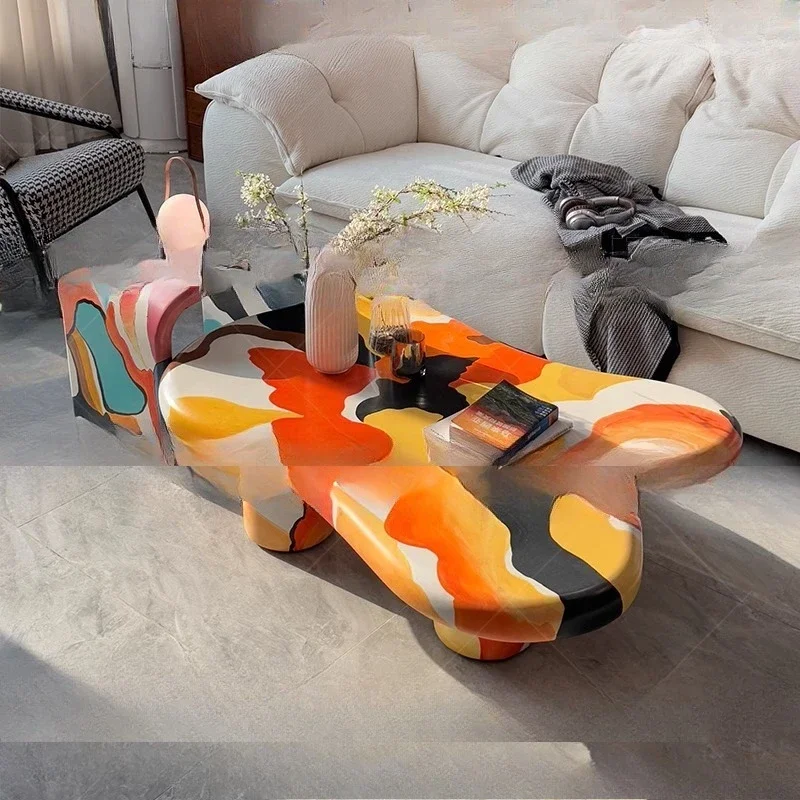 Artist painting, special-shaped cloud coffee table medieval creativity, hand-painted oil painting, coffee table