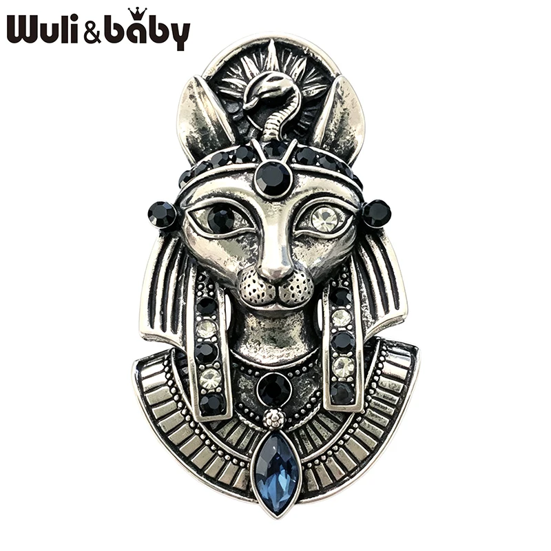 Wuli&baby Vintage Egyptian Cat Goddess Brooches For Women Men Alloy Household Guardian Cat Party Casual Brooch Pins Gifts