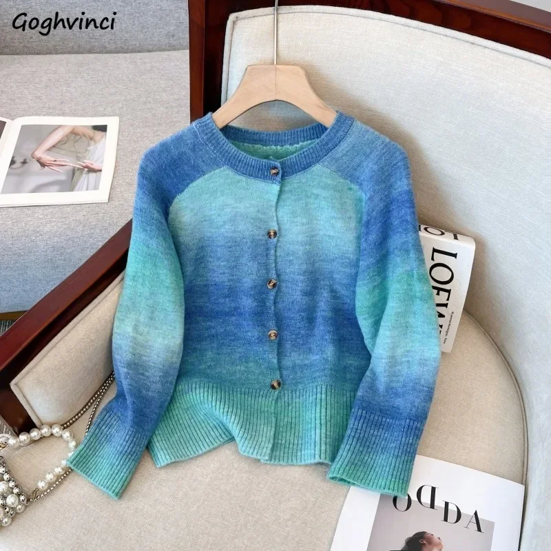 Tie-dye Cardigan Women Knitted Single Breasted All-match Korean Fashion Spring Autumn Daily Outwear Casual Harajuku Trendy Chic