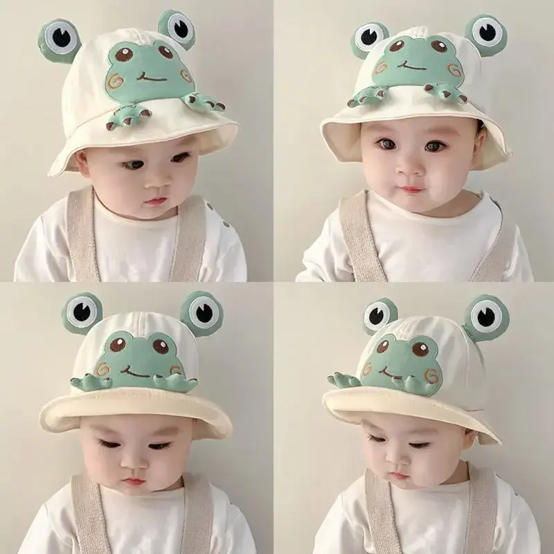 Spring Summer Baby Cartoon Frog Bucket Hat Kids Cute Cotton Infant Boys Girls Fisherman Cap Toddler Children Panama Sun Hats