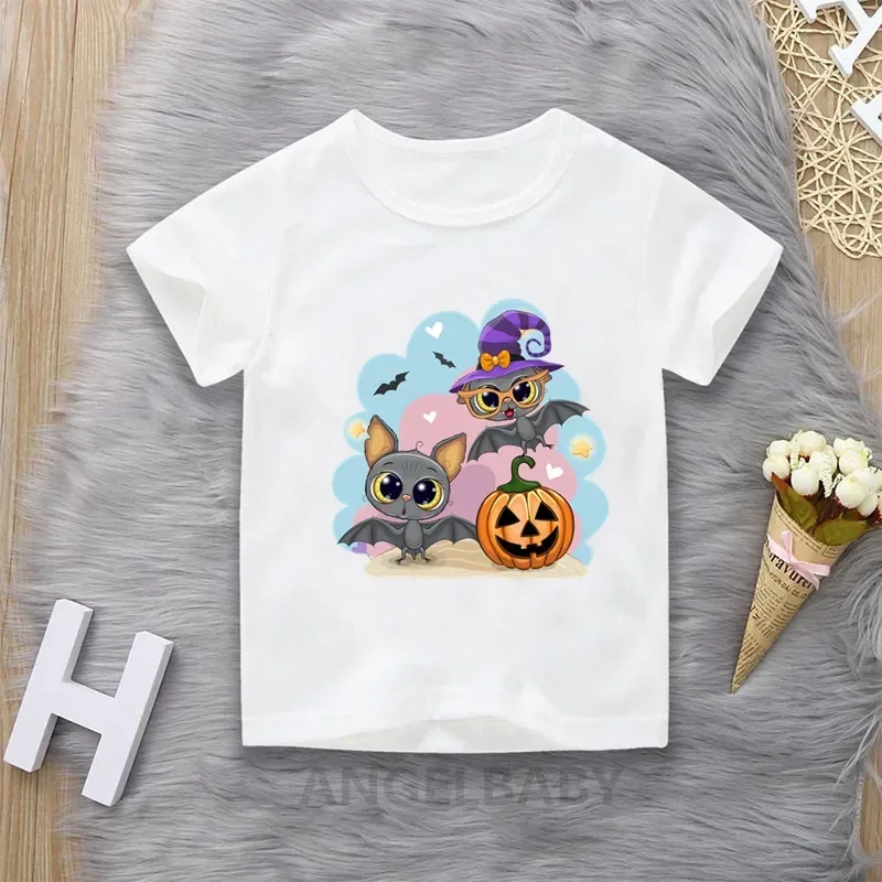 Bambini Halloween Pipistrello Zucca Boo Cartoon T-shirt Ragazze Ragazzi Divertenti Vestiti per bambini carini Bambini Estate Top Tshirt