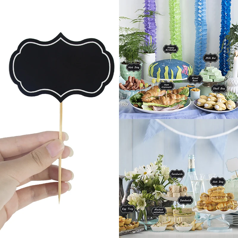 24pcs Chalkboard Board Marker Cupcake Topper Mini Blank Name Plaque Board Wedding Birthday Party Cake Dessert Small Chalkboard