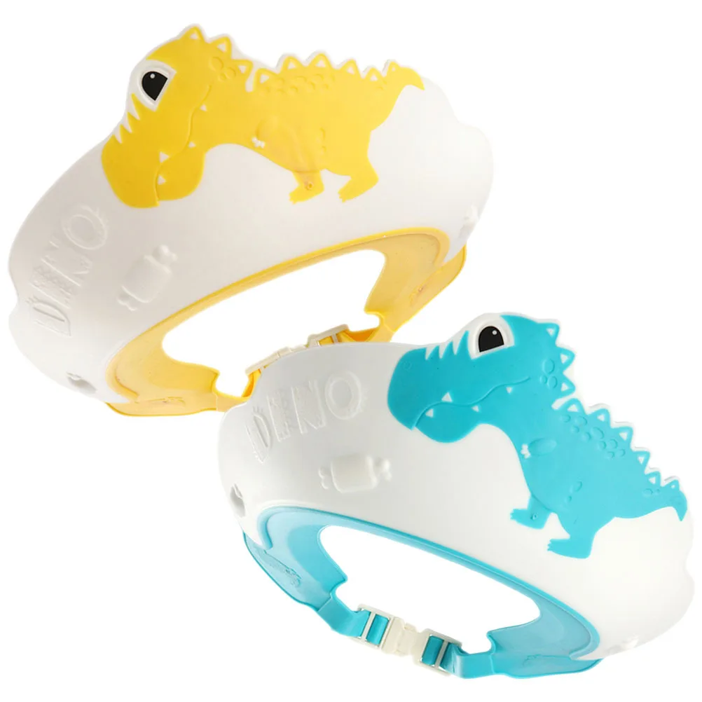 

2Pcs Baby Bath Cap Dinosaur Design Toddler Shower Hats Waterproof Ear Protection Baby Shower Caps Kids Hair Washing Shield