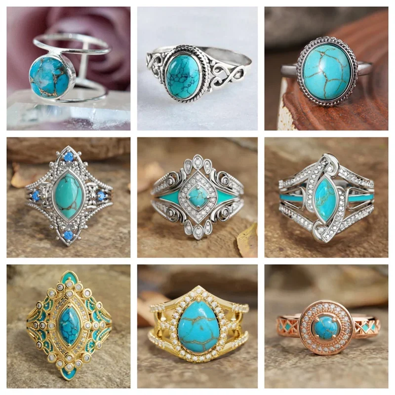 2026 New Design Sense Banquet Court Elegant Artistic Ring Geometric Water Droplet Shape Pine Stone Personalized Jewelry