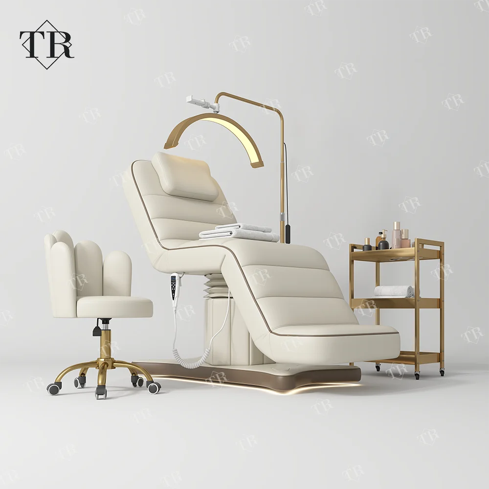 

Turri Adjustable Electric Cosmetic Bed Beige Heating Heat 4 Motor Electrical Hydraulic Facial Bed Spa Chair For Esthetician