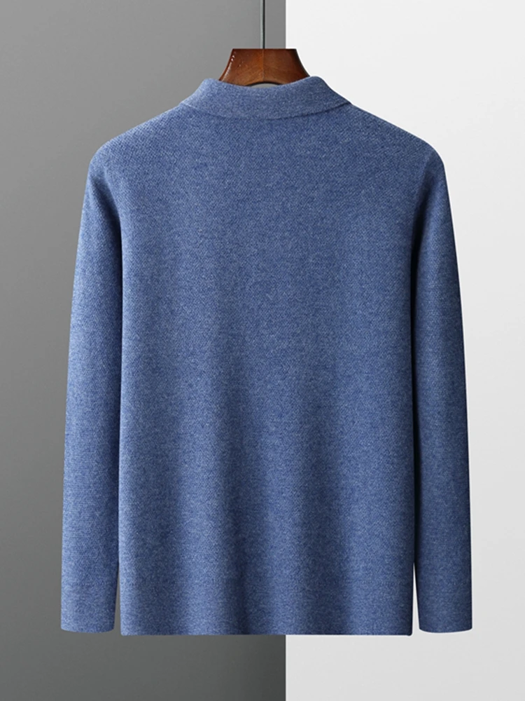 

Мужской свитер-поло из 100% мериносовой шерсти на осень-зиму, однотонный, с воротником на пуговицах, универсальный, элегантный повседневный, вязаный, мягкий