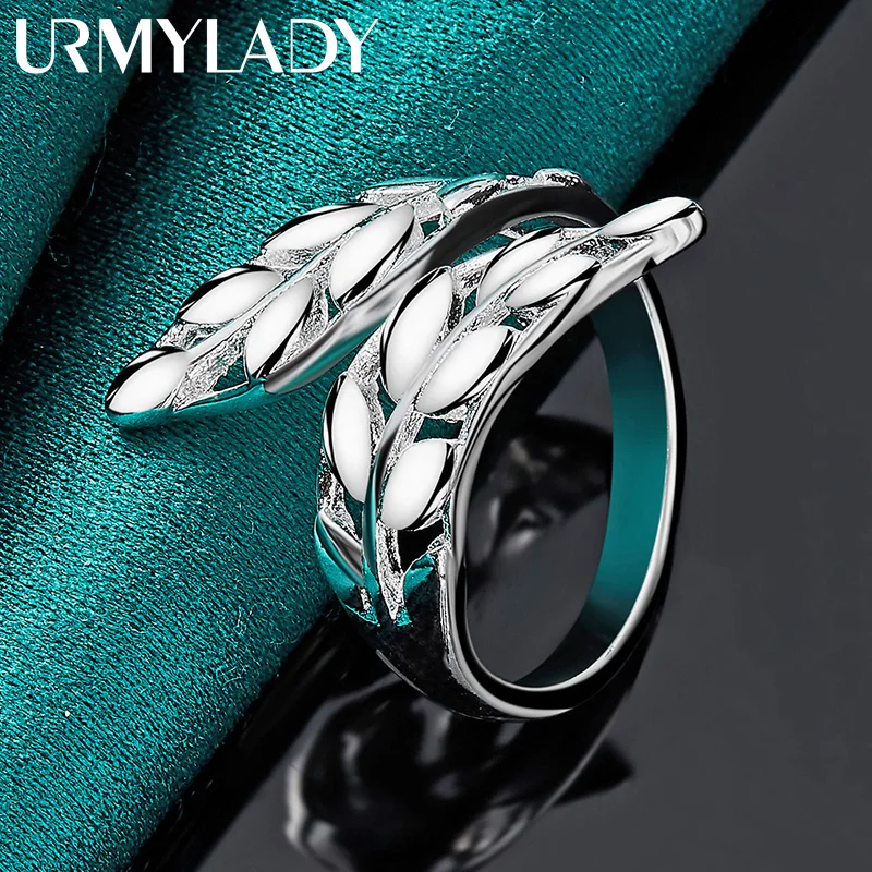 URMYLADY Anello aperto con foglia in argento sterling 925 per gioielli con ciondoli alla moda per fidanzamento e matrimonio da donna