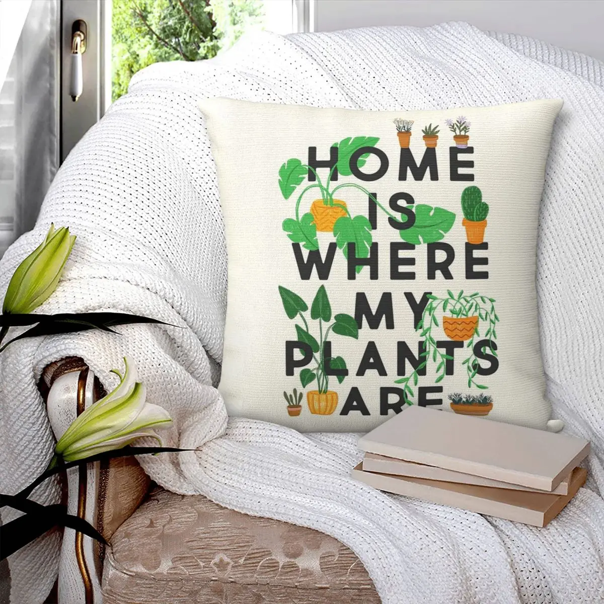 Home Is Where My Plants Are Square Pillowcase Pillow Cover Cushion Zip Decorative Comfort Throw Pillow for Home Living Room