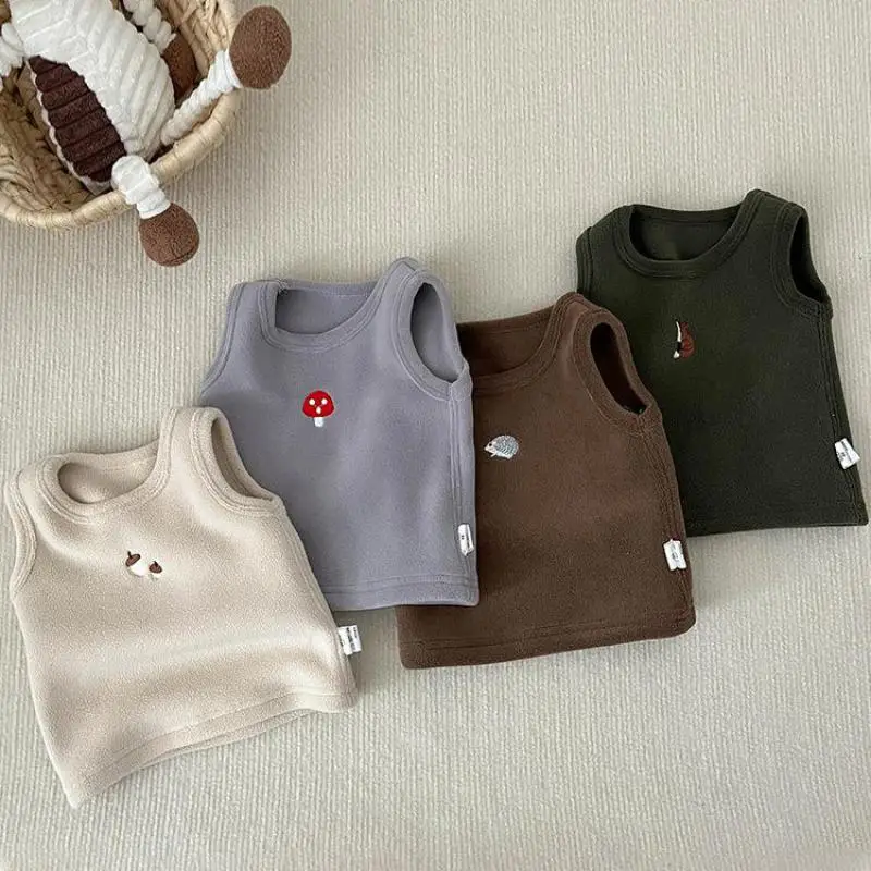 Winter Baby ärmellose warme Weste plus Samt dicke Kinder Cartoon Stickerei Fleece Tops Säugling Junge Mädchen Baumwolle Weste