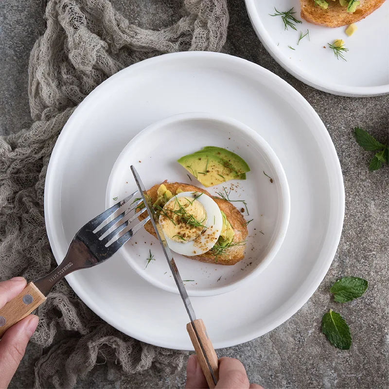 Pure White Strengthen Porcelain Serving Plate Round Western Steak Tray Snack Cake Dessert Flat Dinner Plate For Family Hotel