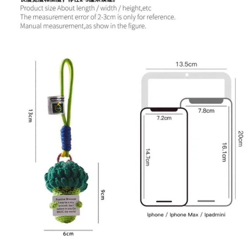 Handmade Knitted Broccoli Keychain Green Vegetable Bag Charm Cute Crochet Amigurumi Toy Gift for Women Men