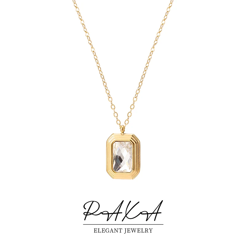 PAXA New Fashion Geometric Cubic Zirconia Square Pendant Necklace for Women Elegant Necklaces Charms Wedding Party Jewelry Gifts