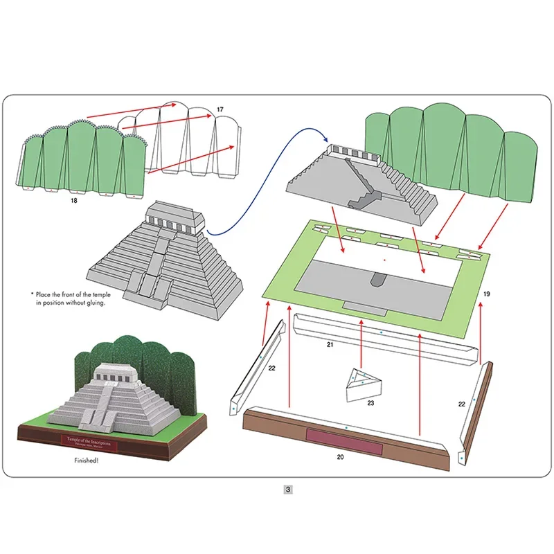 Mexico Tempel van De Inscripties 3D Papier Model Huis Papercraft DIY Art Origami Building Tiener Volwassen Handgemaakte Ambachtelijke Speelgoed QD-146