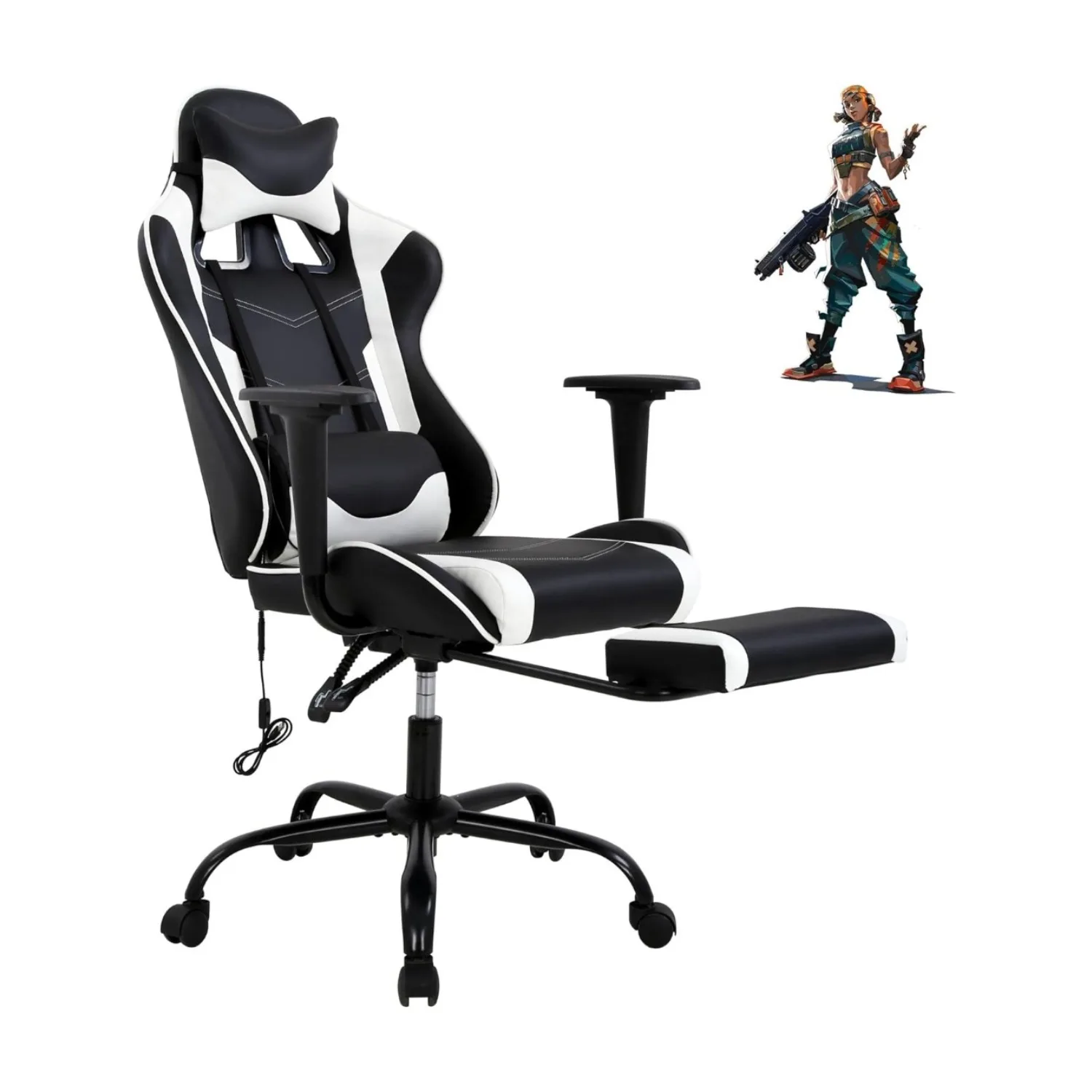 

PC Gaming Chair Ergonomic Racing Office Chair Video Game Chair, Massage Function Lumbar Support with Arms