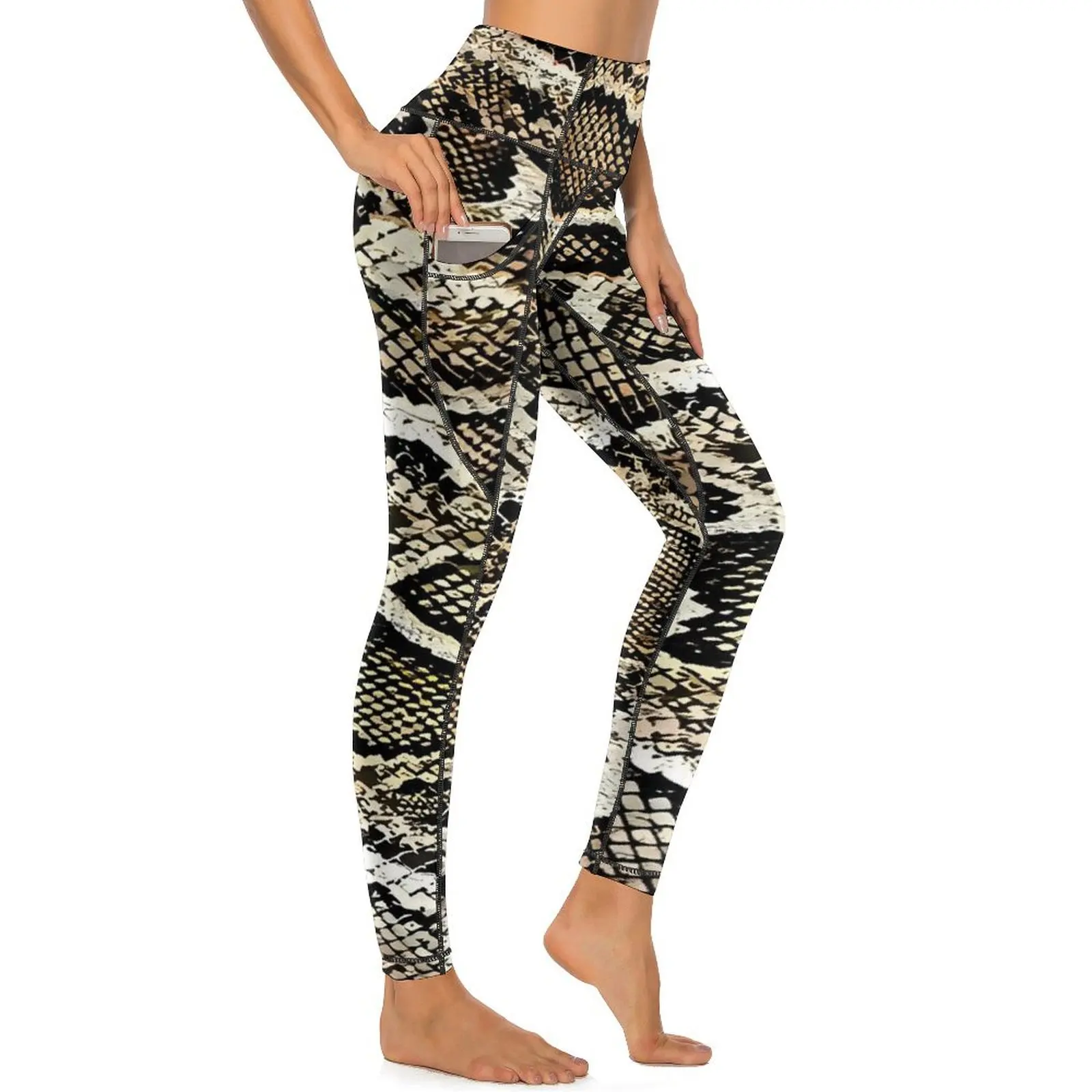 Leggings de pele de cobra sexy vintage impressão cintura alta calças de yoga engraçado estiramento leggins feminino padrão fitness esportes collants