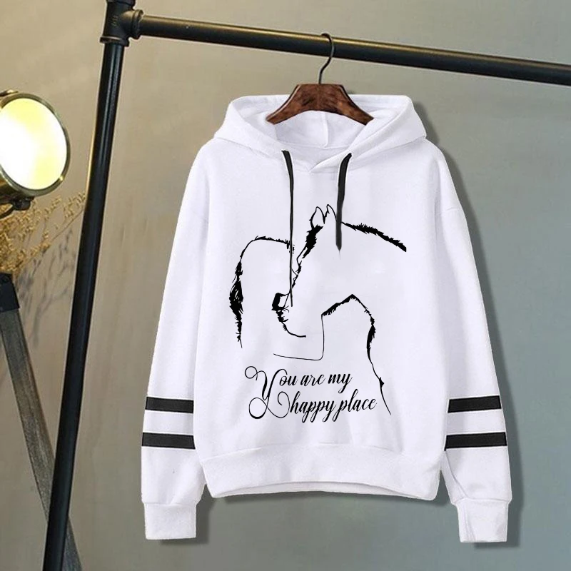 Horse And Girl You Are My Happy Place Printing Hoodie Pullovers Tops Autumn and winter stripes Long Sleeve Sweatshirt