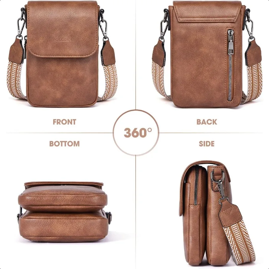 POIUGOYA حقائب كروس صغيرة للنساء عصرية من الجلد ثلاثية المقصورة للهاتف الخليوي محفظة كروس مع فتحات للبطاقات