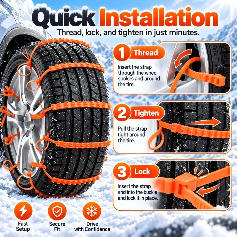 Car Tire Chains Winter Snow Anti-Skid Tyre Cable Ties Auto Outdoor Snow Tire Tyre Anti Skid Chain Emergency Accessories