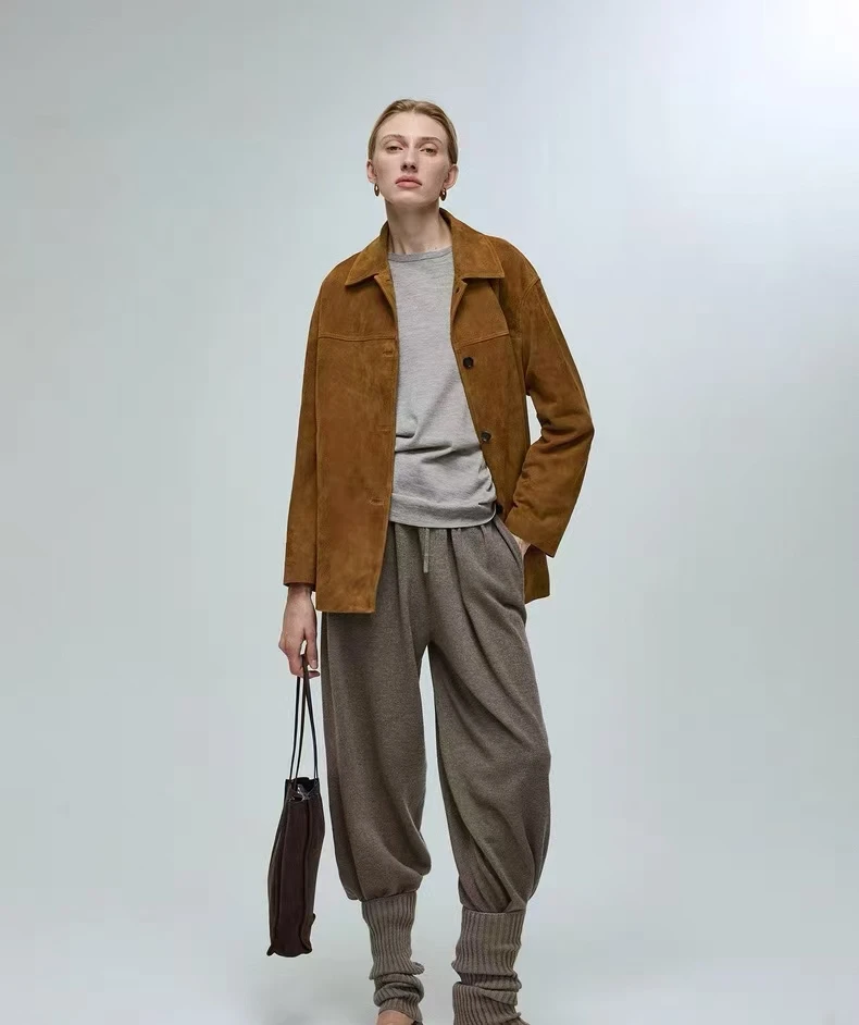 Giacche in pelle scamosciata per bambini per donna 2025 Nuova moda coreana Cappotti in vera pelle stile casual allentato Capispalla