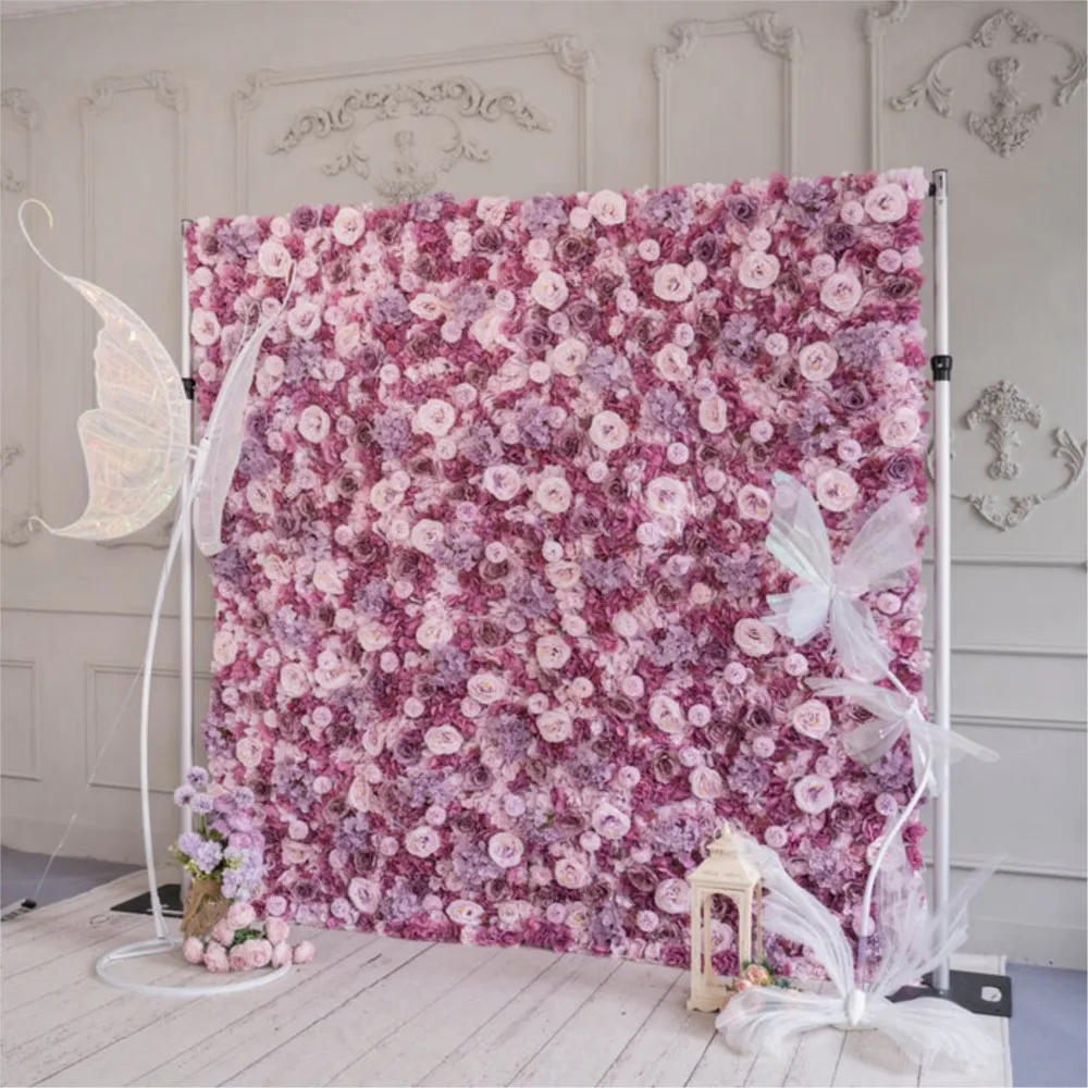

Uflower Royal Luxury Pink Purple Rose Orchid Hydrangea 3D artificial plant flower wall outdoor wedding party background decor