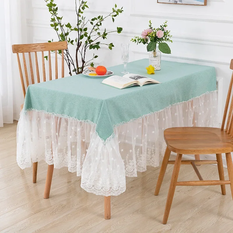 Lace Edged Tablecloth Rectangular Fabric Cover Home Dining Coffee Vanity Soft Decorative Table Decorware Indoor Furnishing Items